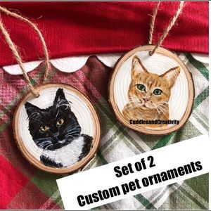 Set of 2 CUSTOM pet portrait ornaments dog cat